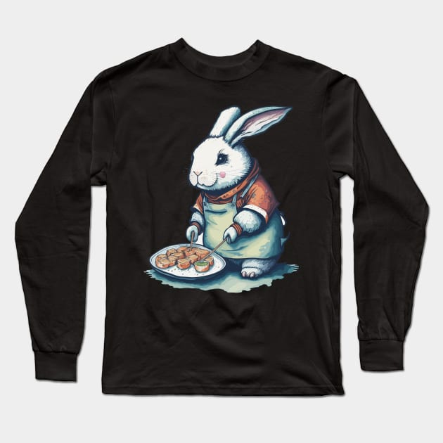 Chef Bunny making Sushi Long Sleeve T-Shirt by Maria Murtaza
